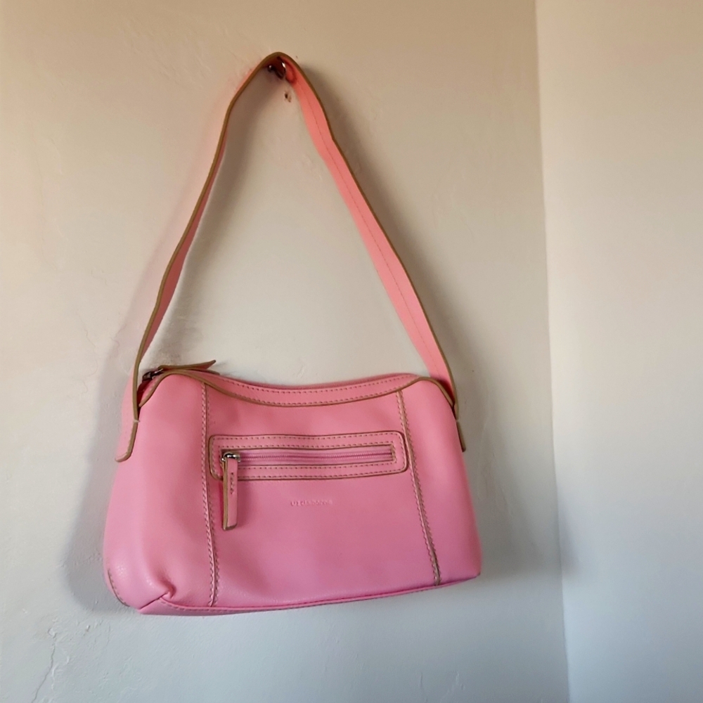 LIZ CLAIBORNE PINK leather SHOULDER BAG SATCHEL zipper so pretty 6x11x3